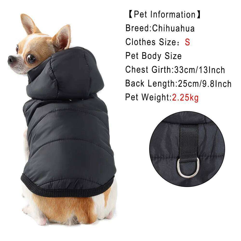 Hoodie Pet Dog Jacket For Small Medium Dogs Winter Warm Puppy with D-ring Waterproof Cat Coat Bulldog Clothing