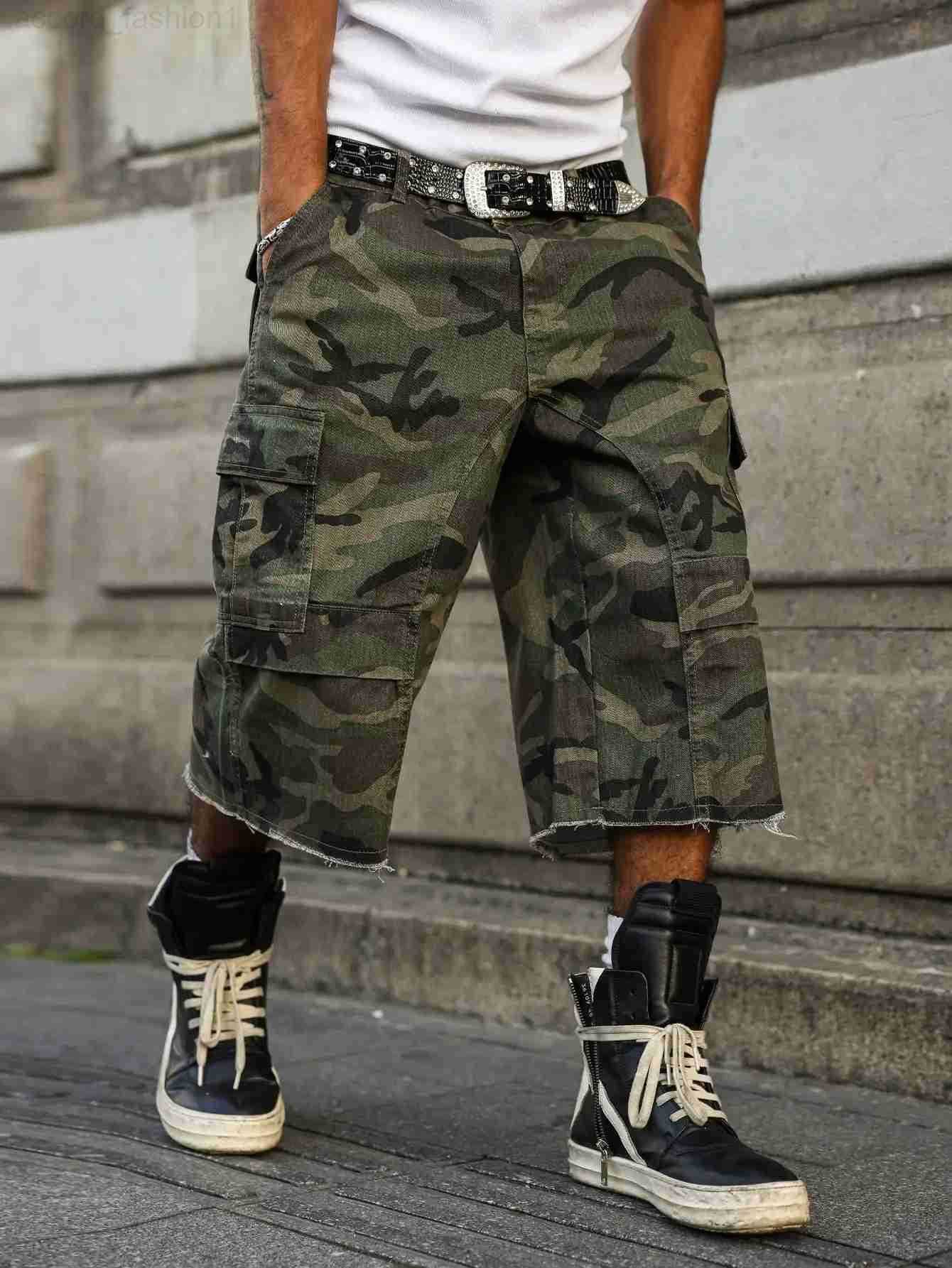Mens summer denim shorts Camouflage cargo pants Multi - pocket design Street fashion trend Daily leisure H260330