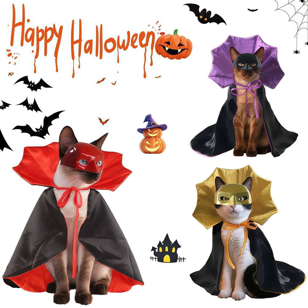 Vampire Costumes Couture with Mask Cape for Cats Dog Halloween Festival Set Dress Up Pet Parties Cloak Clothes