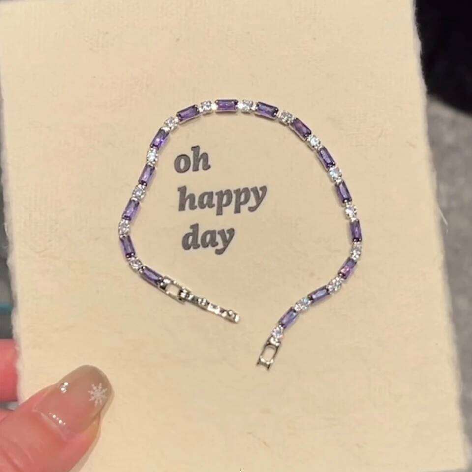 Jewelry Bracelets Purple Zircons Fashion CZ Charm Shiny Luxury Silver Color Crystal Tennis Bracelets For Women Party Wedding Jewelry Birthday Gift Vis