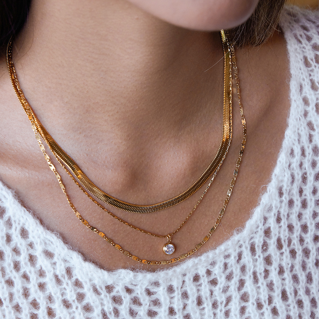 Three-Layer Titanium Zircon Necklace Light Luxury High-End Stainless Steel Jewelry For Fashionable Women's Accessories Women Layered Collarbone C