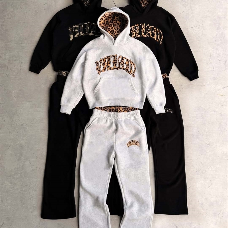 Tracksuit Men Clothing Y2K Vintage Embroidered Leopard Print Street Casual Hoodie Trendy Double Waist Unisex Sweatpants 260327