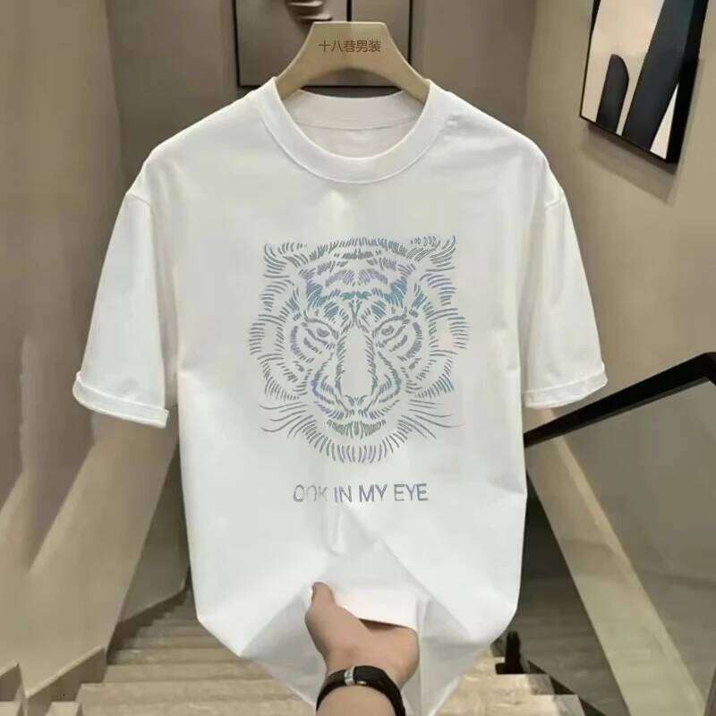 Tiger Printed Casual Small Print Pure Cotton Unisex Crew Neck Short Sleeve Slim Fit Tee Comfortable Daily Wear
