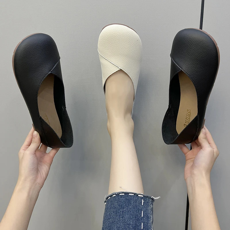 Genuine Leather Spring Autumn Handmade Flats Ballerina Shoes Women Loafers Comfortable Soft Leather Women Flats Shoes 260323
