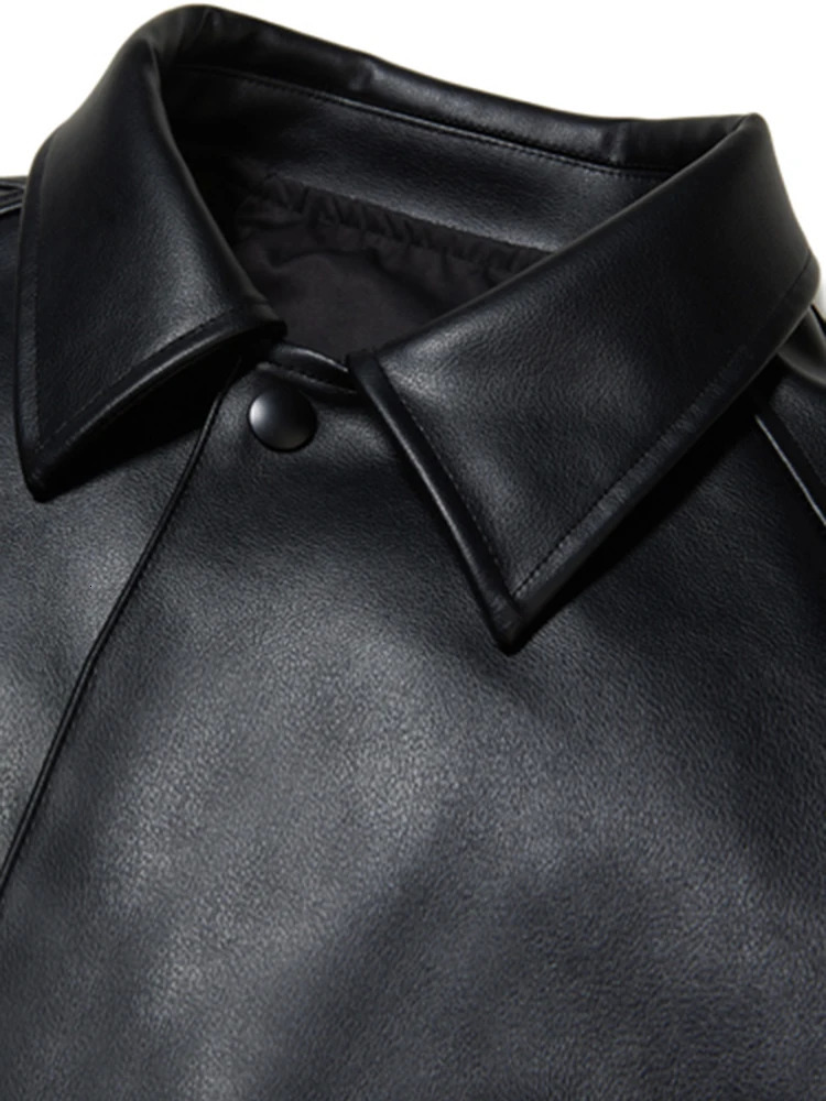 Mauroicardi Autumn Casual Oversized Black Pu Leather Jacket for Men Style Raglan Sleeve Turndown Collar Loose Korean Fashion 260327