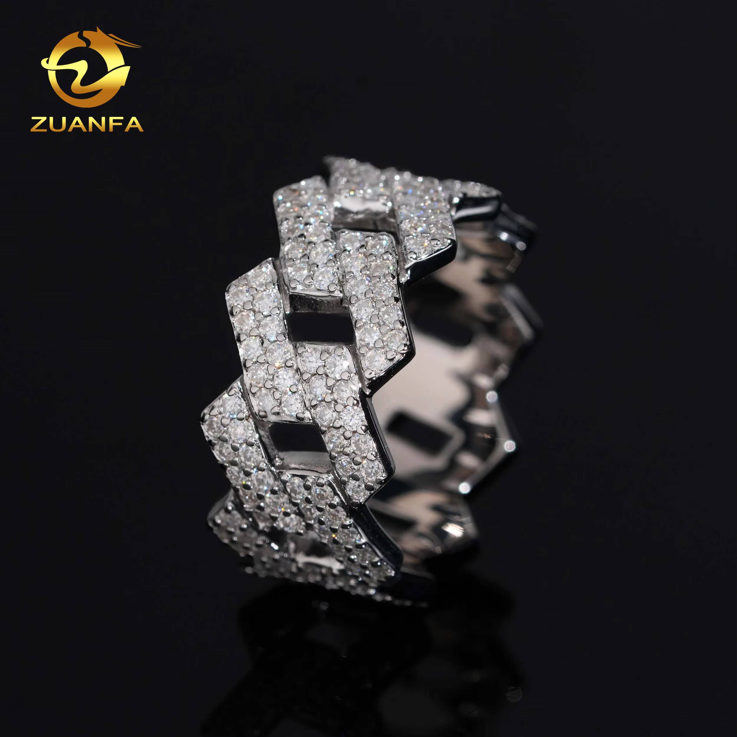 USA Local Stock Fast Shipping Moissanite Cuban Ring 925 Silver Moissanite Pass Diamond Test Hip Men Cuban Ring