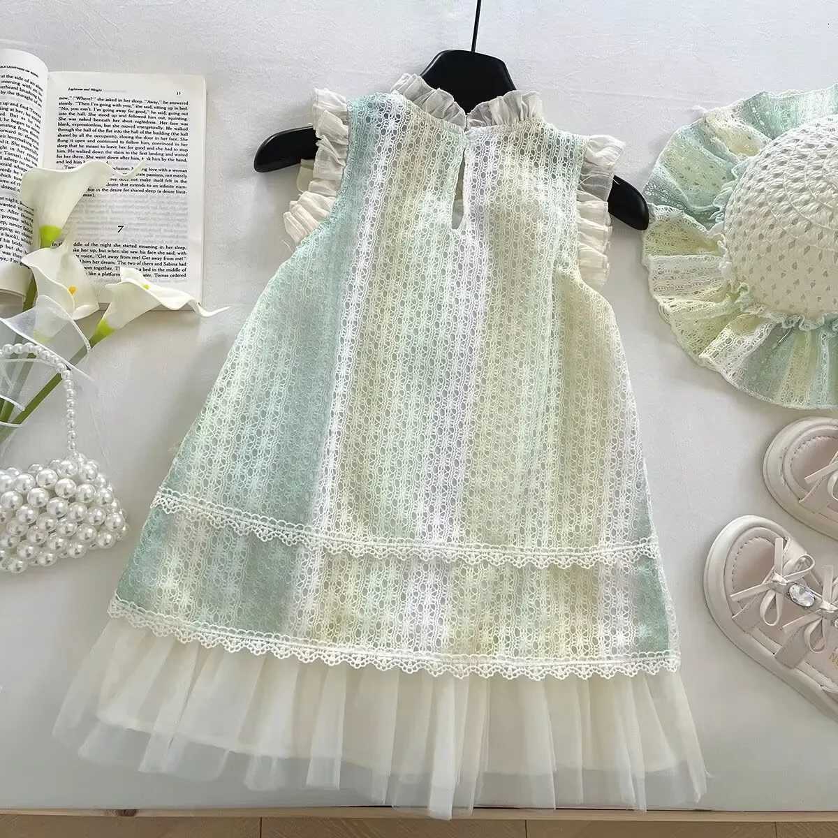 Girls Casual Dresses Sleeveless Lace Sundress Lace Flower Princess Dress Kids Dresses for Girls 2 To 8 YearsT260330