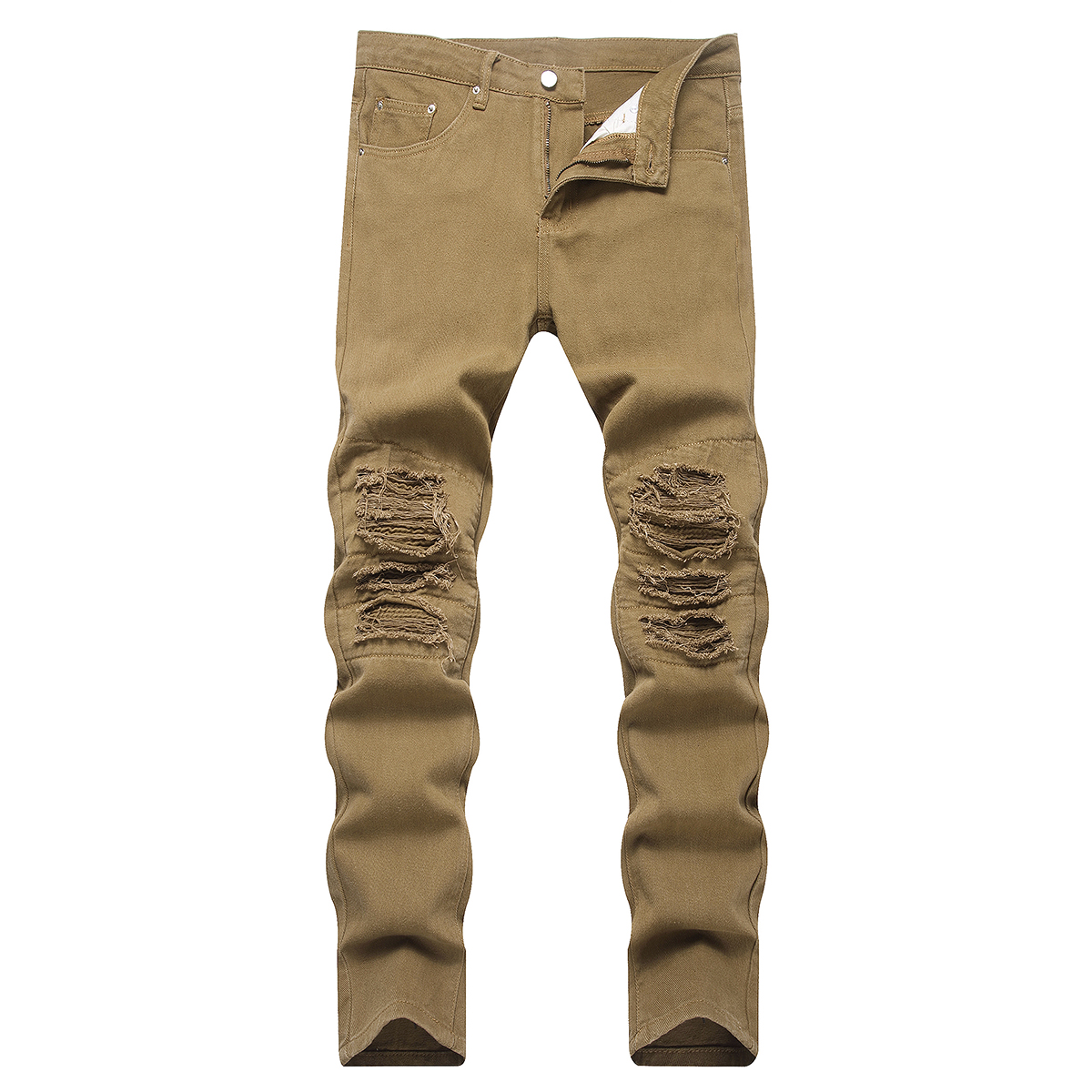 High-Fashion Striped Blue Mens Slim Fit Pant with Distressed Detailing-TG011