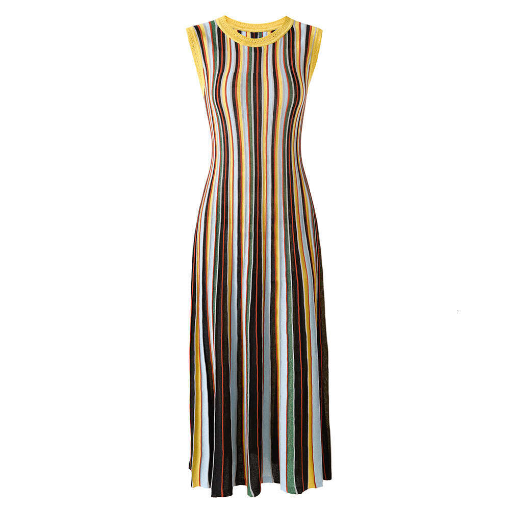 Designer q26 women's rainbow colored patchwork sleeveless slim fit Middle Eastern style knitted dress