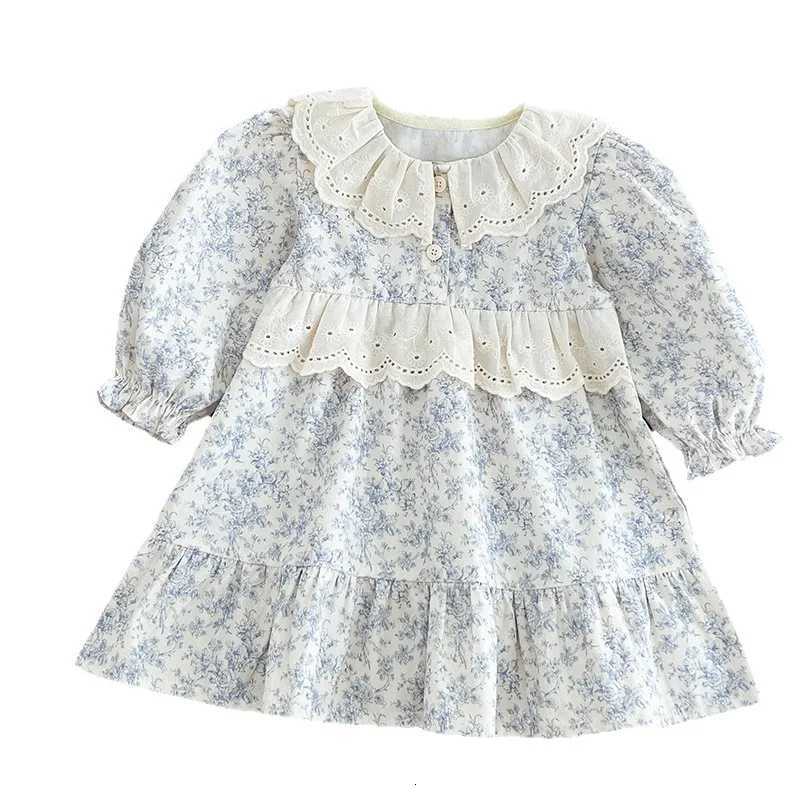 French Spring Children Girl Dress Lace Collar Infant Baby Girls Princess Dress Floral Printed Kids Girls Dress Long Sleeve DressT260330