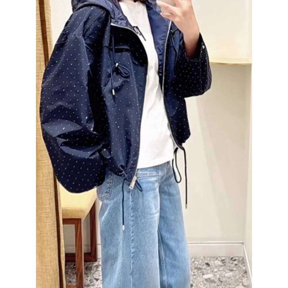 Women Polka Dot Hooded Zipper Jacket Loose 2026 Early Spring Lady Long Sleeve Hoodies Coat Top Mdng260330