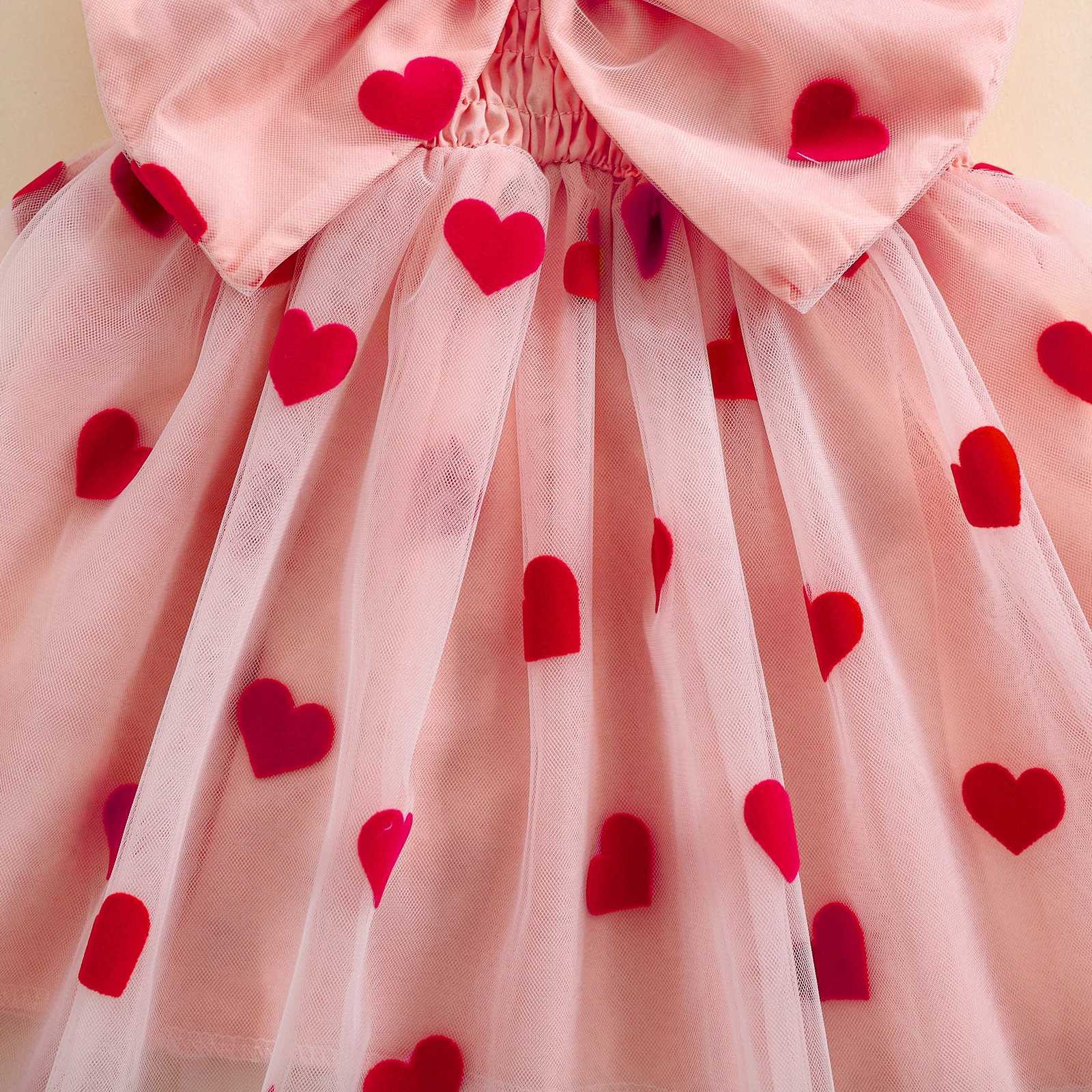 MISOWMNJOY Chiffon Summer Baby Girls Tulle Dress Princess Heart Bows Flutter Sleeve A-Line Kids Clothes Valentines Day DressesT260330