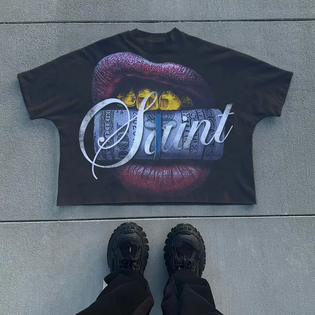Mens Y2k Oversized T Shirt Lips Print Cotton Streetwear Loose Fit Casual Tee Summer Top Lightweight Comfortable Multiple Colors 260327