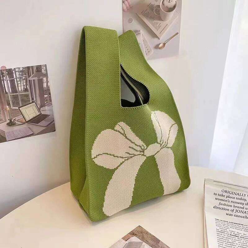 Chinese Embroidery Women Handmade Knot Wrist Cnew Bowknot Knit Handbags Asual Small Bow Tote Bag Girls Reusable Shopping Bags Clutch Bags
