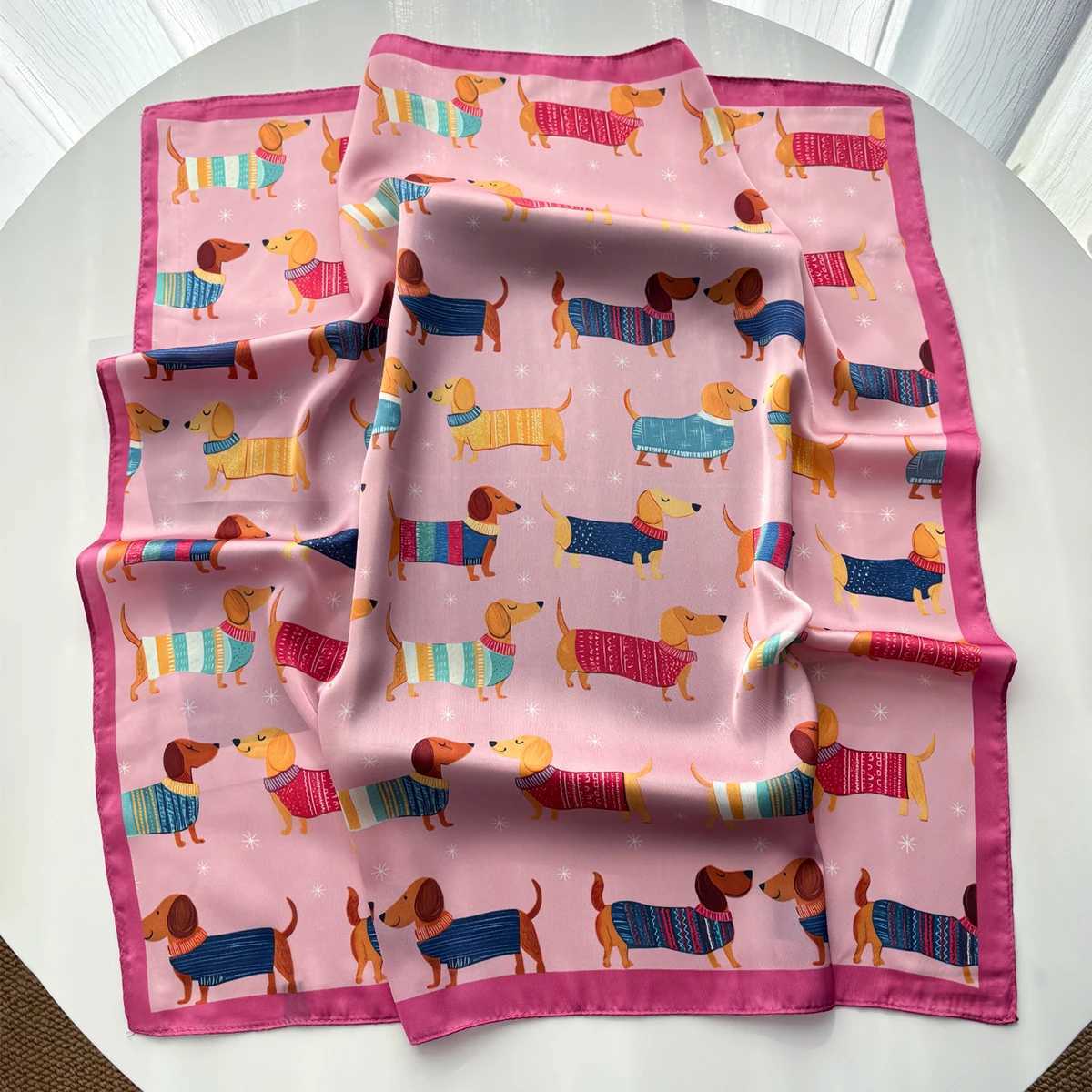 Cotton Dog Printed Square Scarf For Wen Stylish Imitation Silk Scarves Banda Luxury Hijab Neckerchief Elegant Shawl Wraps X260328