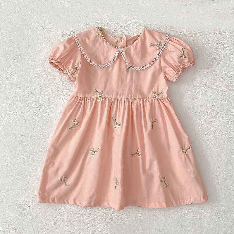 1-6Yrs Girls Fashion Embroidered Flower Dress Summer New Little Girls Toddler Princess Dresses Kids Flying Sleeves Party ClothesT260330