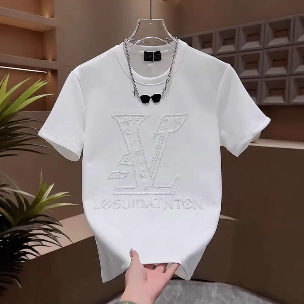 Men's New Short Sleeve European Style Trendy Brand Personalized Embroidered Letter Design Fashion Casual Versatile Crew Neck T-Shirt