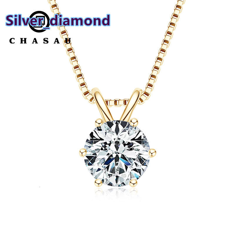 Moissanite 1ct 2ct 3ct Round Gold Plated 925 Sterling Silver VVS Moissanite Pendant Necklace with Gra Certificate