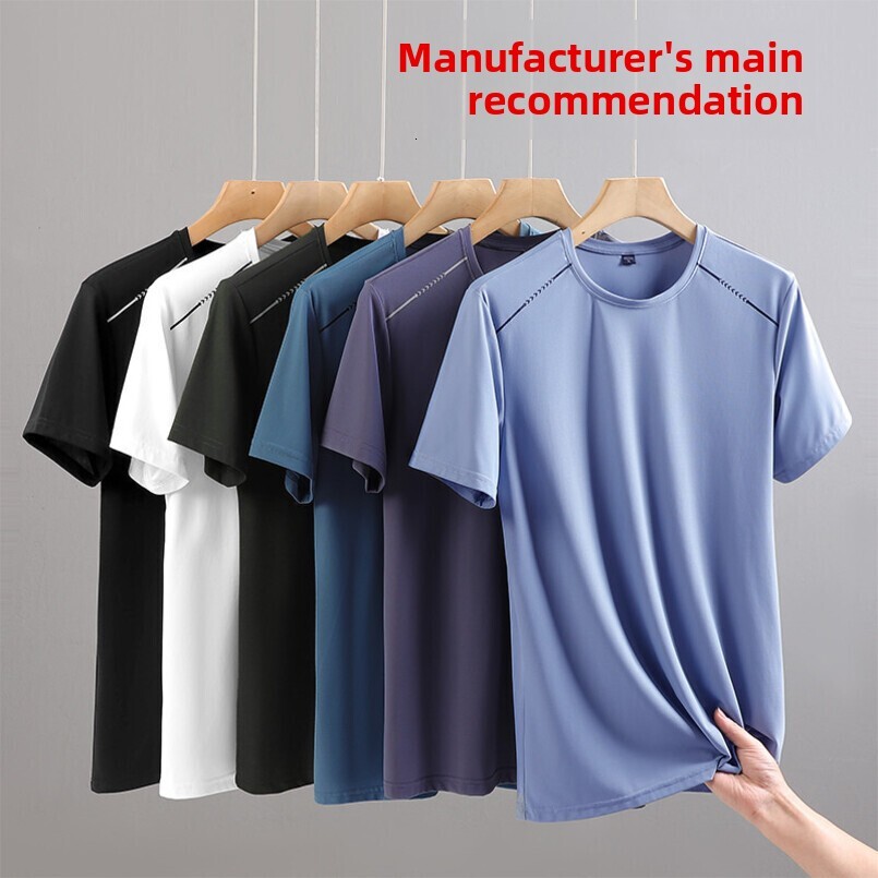 Nylon ice-feel short-sleeve for men, summer thin loose fit, large size, casual sports, double-open outdoor ice silk T-shirt