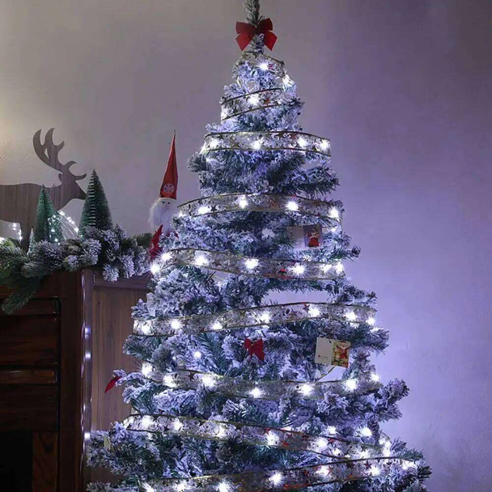 Tree Decoration LED Ribbon Fairy Lights Merry Christmas Decorations Home DIY Bows Light String Navidad New Year Decor