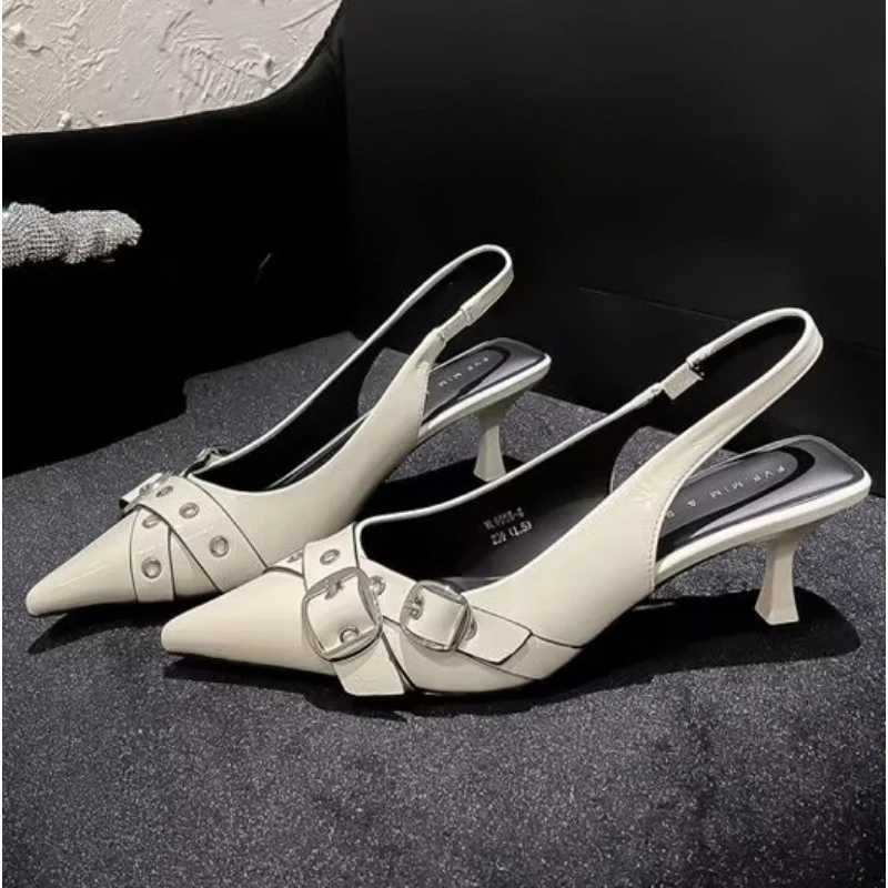 Luxury Brand Women Sandals Fashion Pointed Toe Buckle Strap Metal High Heeled Kitten Heel Elegant Single Shoes Female Z260330