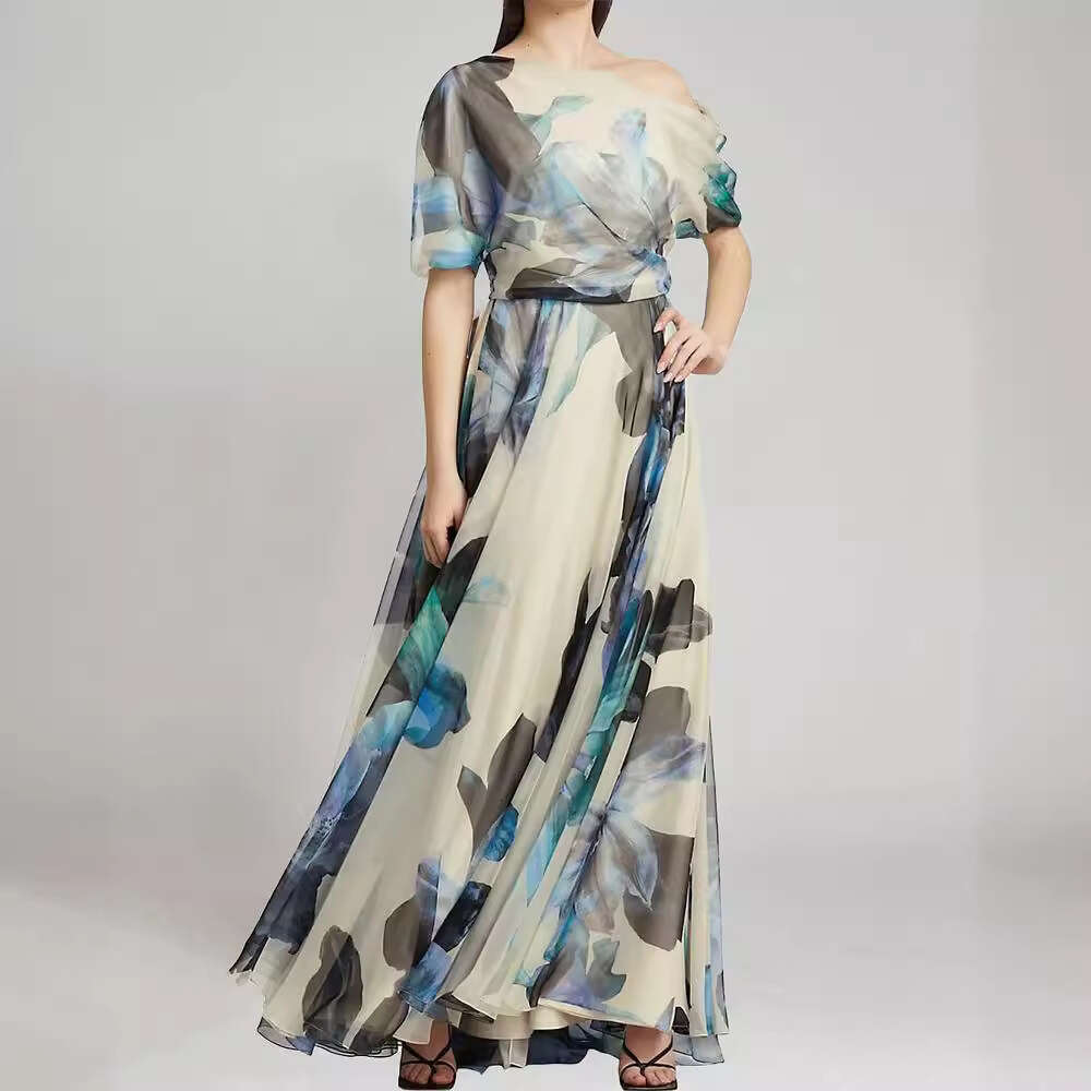 2026 A11 Summer New European and American Bohemian Vacation Style Lace up Lolita Horn Printed Dress