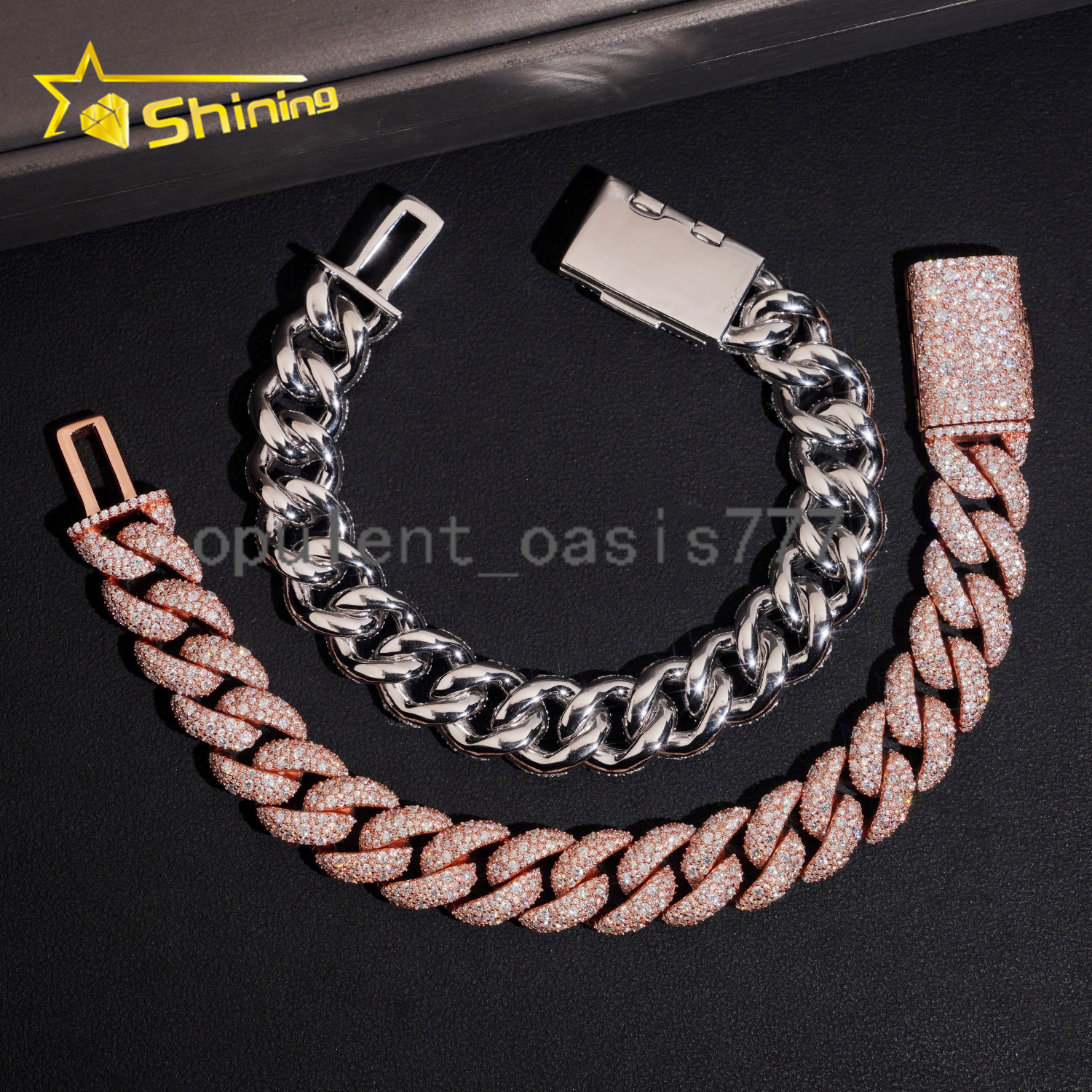 925 Silver Luxury 14mm Mosaic Setting Moissnaite Cuban Bracelet Iced Out Hip Hop Jewelry Custom Bracelet for Men