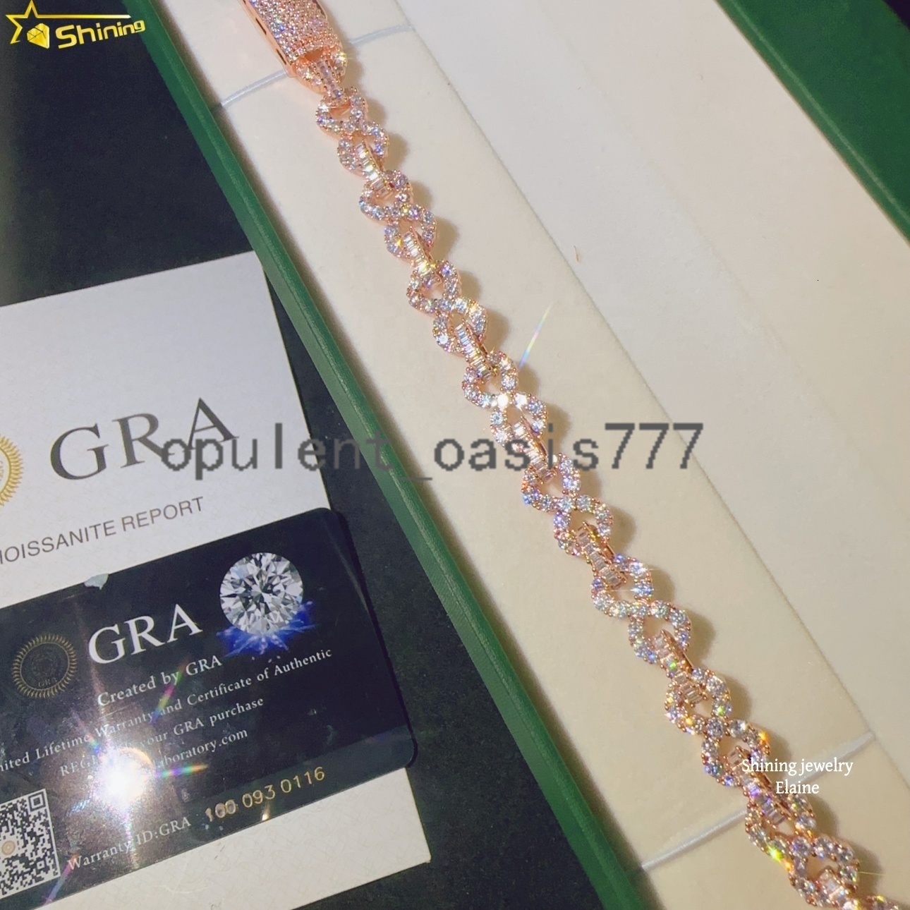 High Quality VVS Moissanite Diamond Sterling Silver 925 8mm Moissanite Hip Hop Mosaic Setting Iced Out Cuban Link Chain Bracelet