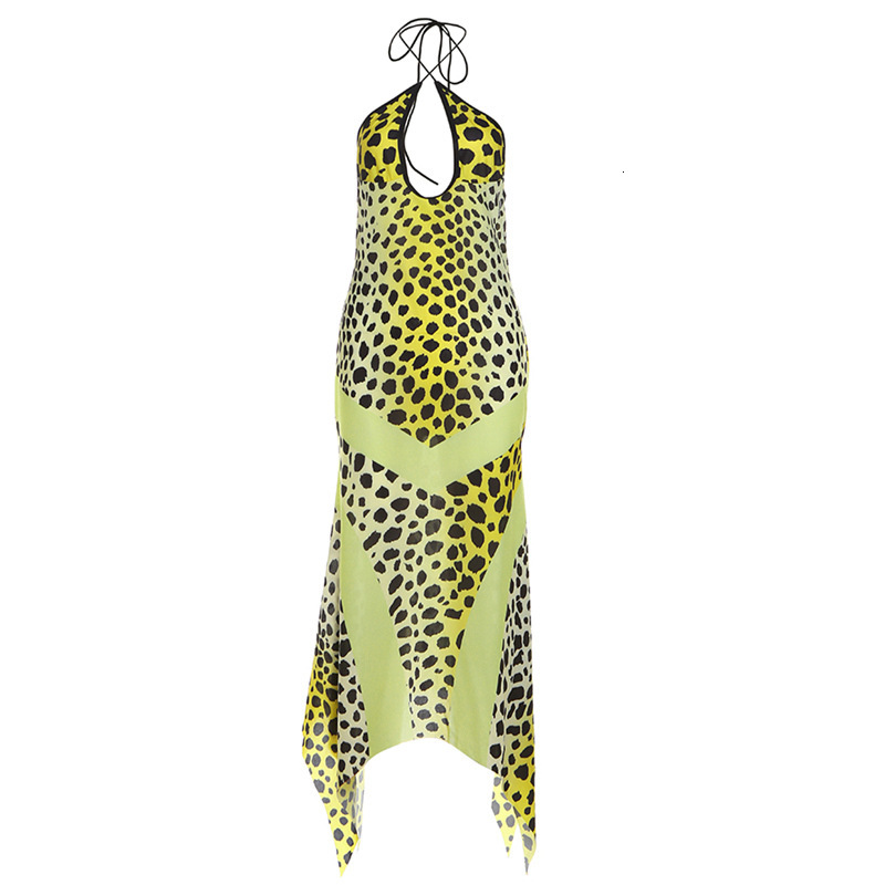 2026 New Summer Style Sexy Digital Print Halter Neck Hollow Out Backless High Waist Slim Dress