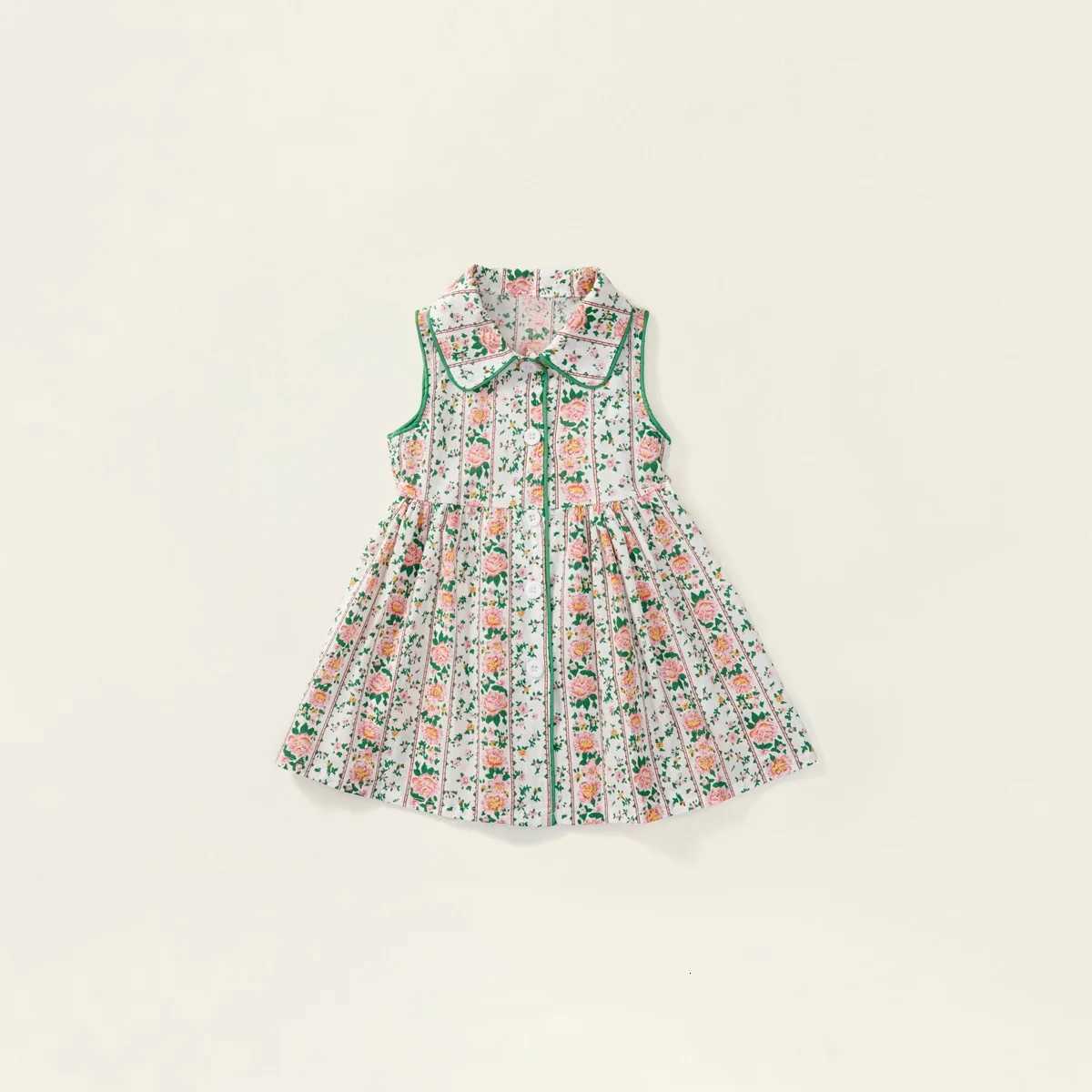 Girls Dress 2025 Summer New Item for Baby Girls Korean Version Sleeveless Doll Collar Floral Dress WholesaleT260330