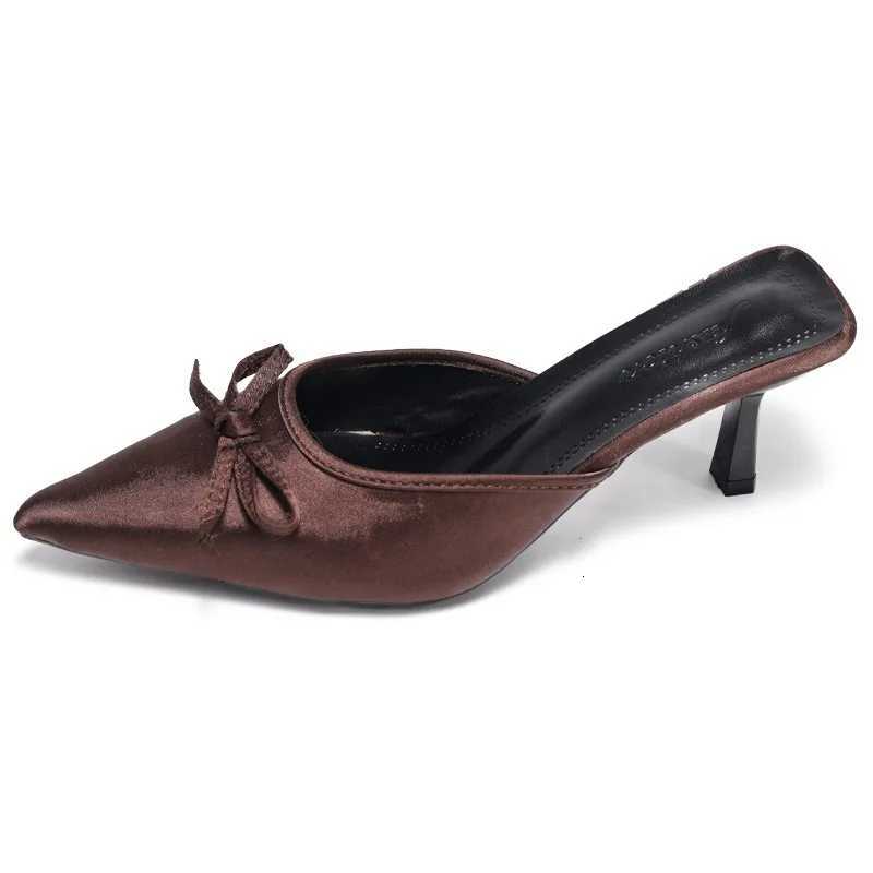 Spring Summer High Heel Women Slippers Fashion Cover Toe Slip On Slide Ladies Elegant Butterfly-knot Dress Sandalias Z260330