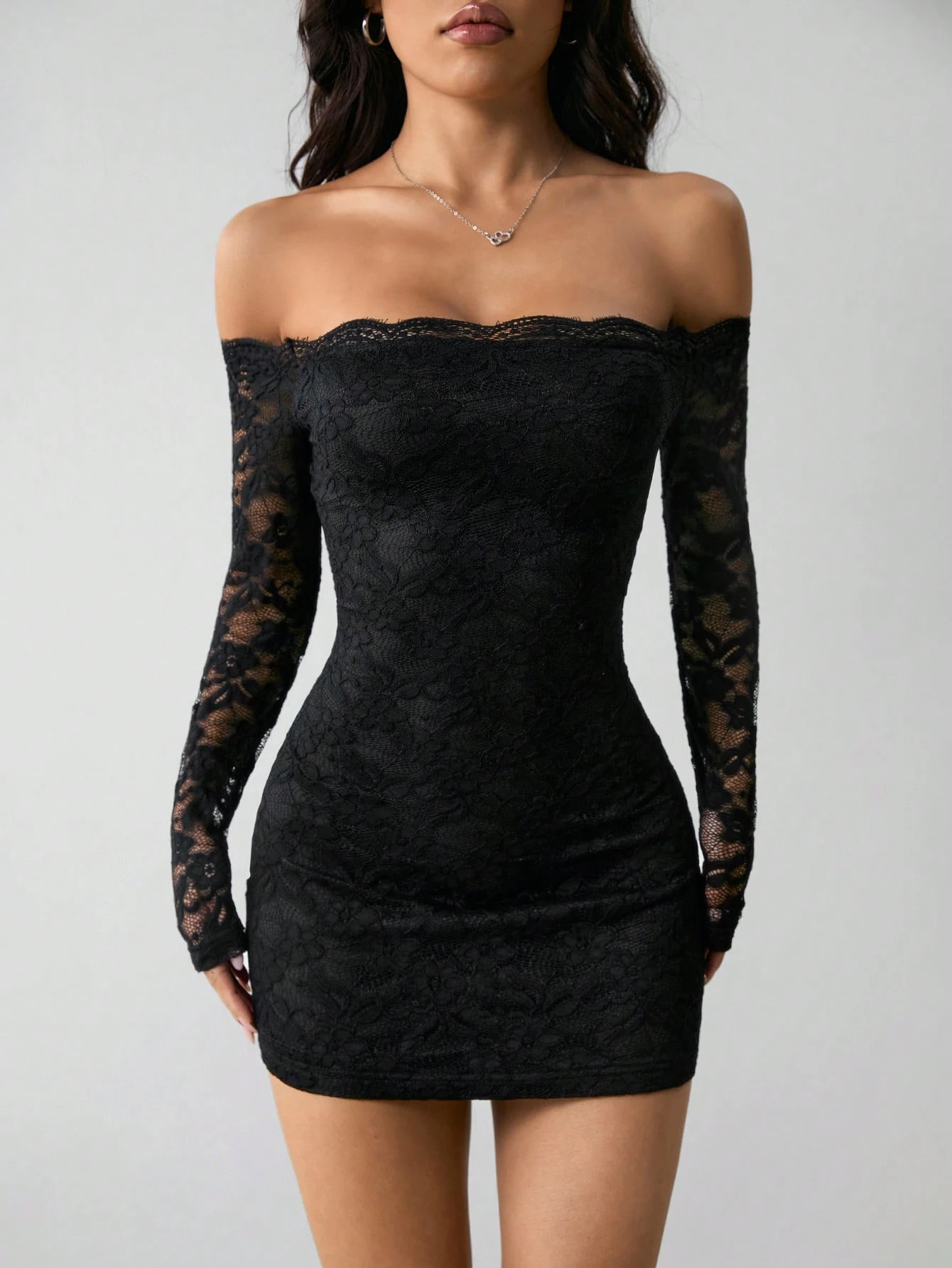 Basic & Casual Dresses Dresses 2025 Woman Lace One-length Neck Long-sleeved Slim Dress Temperament Elegant Intellect Casual Vestidos Off Shoulder Sexy