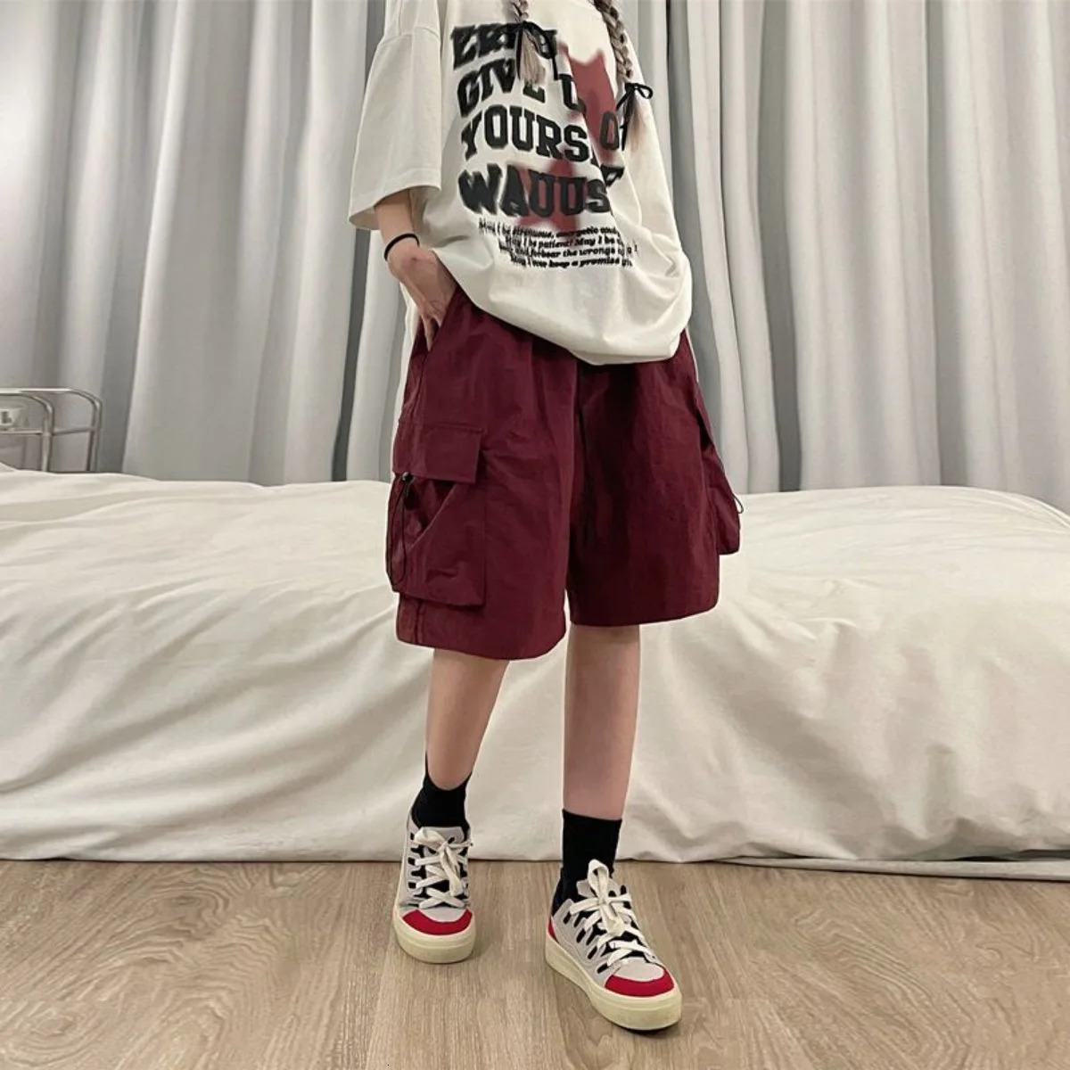 Women High Waist Cargo Shorts American Style Streetwear Summer Wide Leg Pants Fashion Female Big Pocket Loose Shorts 260327
