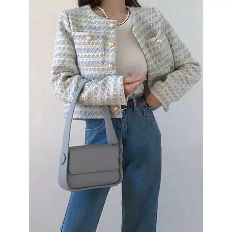 SMVP Autumn Winter Women Elegant Tweed Cardigan Short Coat with Pocket Single Breasted Jacket for Lady Loose Outwear 2025T260328