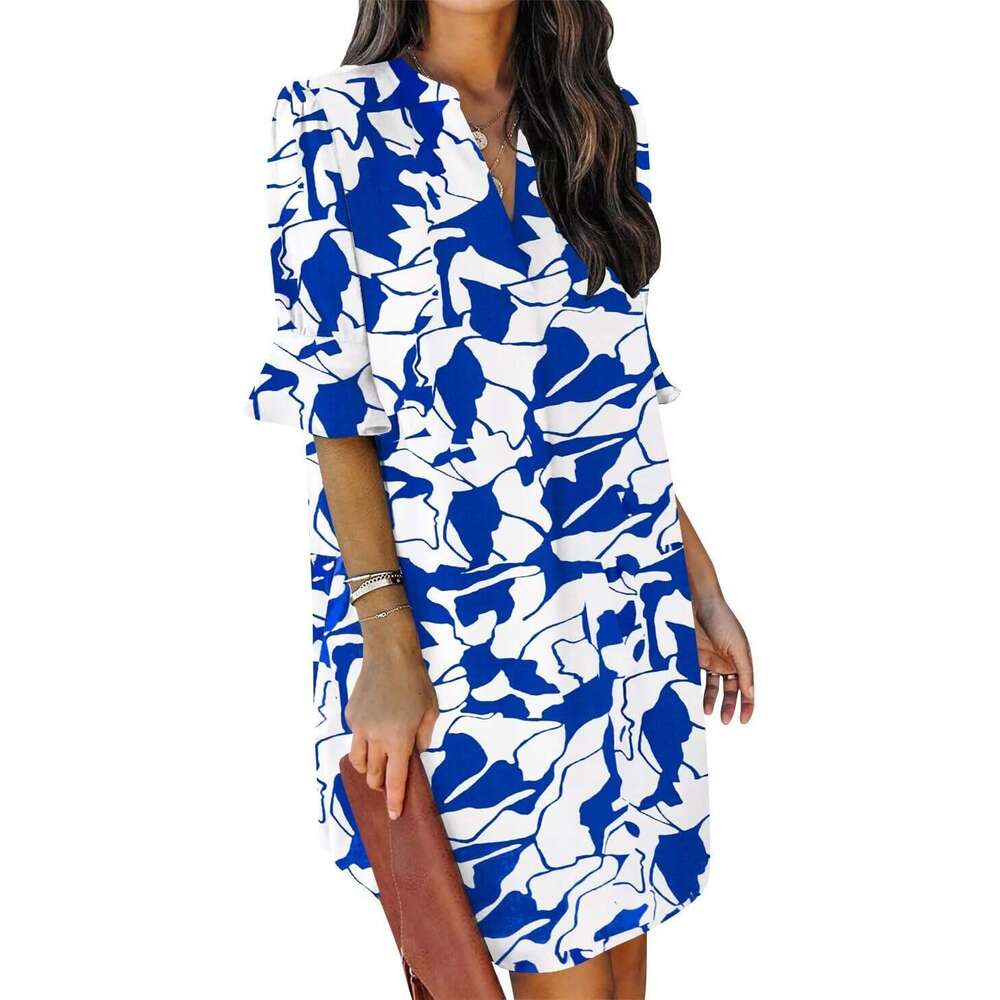 Summer Dresses For Women V Neck Ruffle Short Sleeve Casual Shift Dress Qipao Hanfu Silk