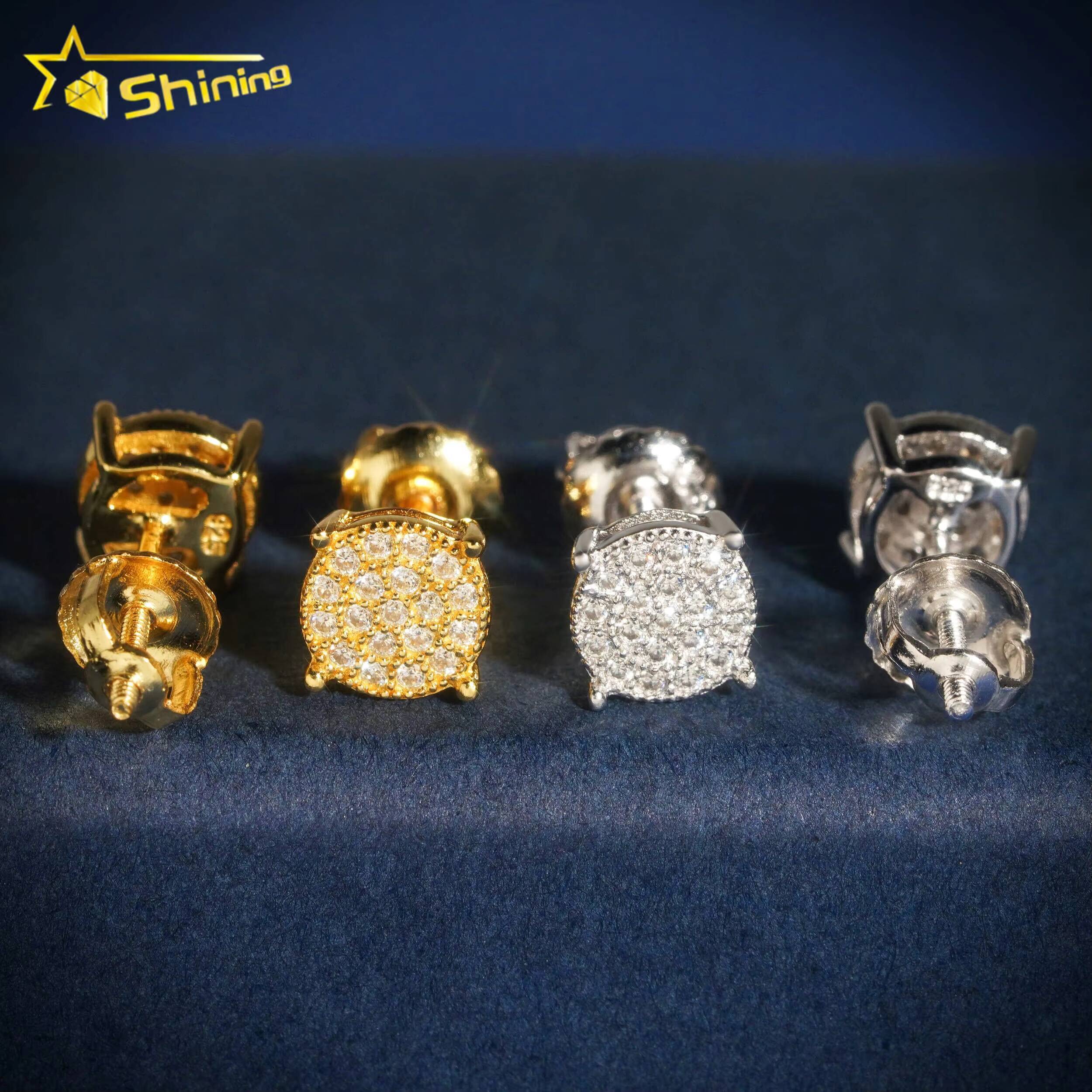 Hot Sale Screw Back 10k Real Gold Hip Hop Lab Grown Diamond Ear Studs Mens Moissanite Earrings