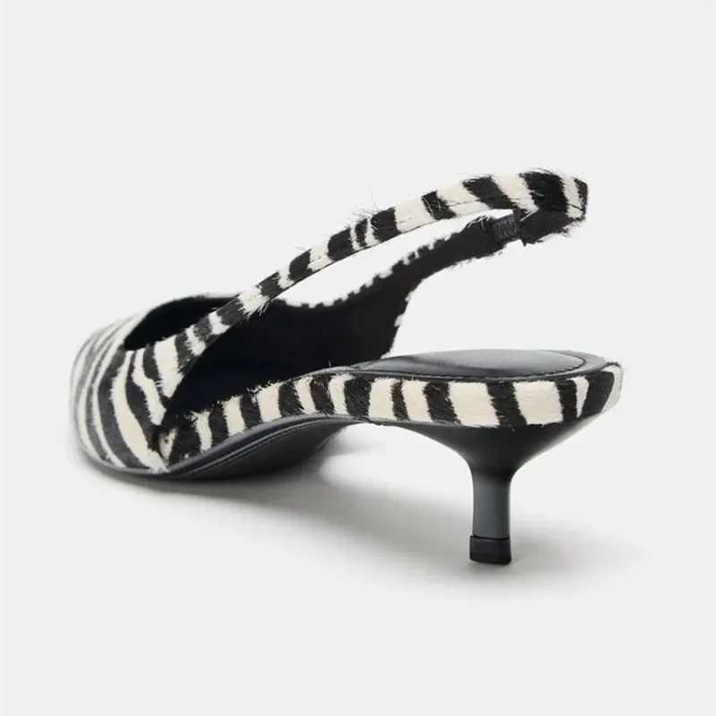 Stylish Zebra Print Design High Heels for Women Sexy Pointed Toe Kitten Heels Sandals Comfortable Street Style Slingback Shoes Z260330