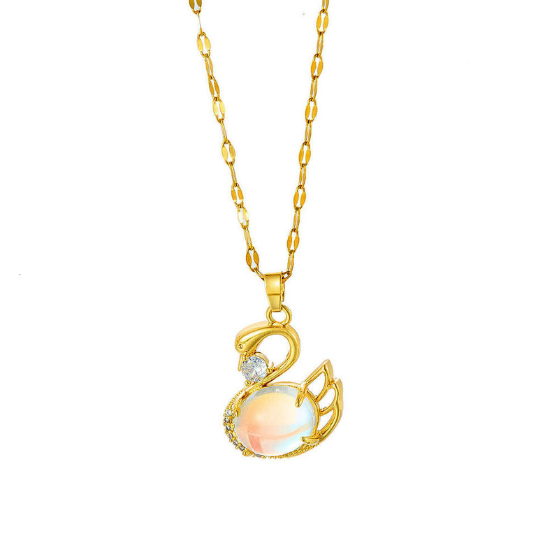 Jewelry Fashion Micro-inlaid Zircon Swan Titanium Steel Necklace For Women Summer Light Luxury Niche Design Versatile High-end Clavicle Chain Jewelry