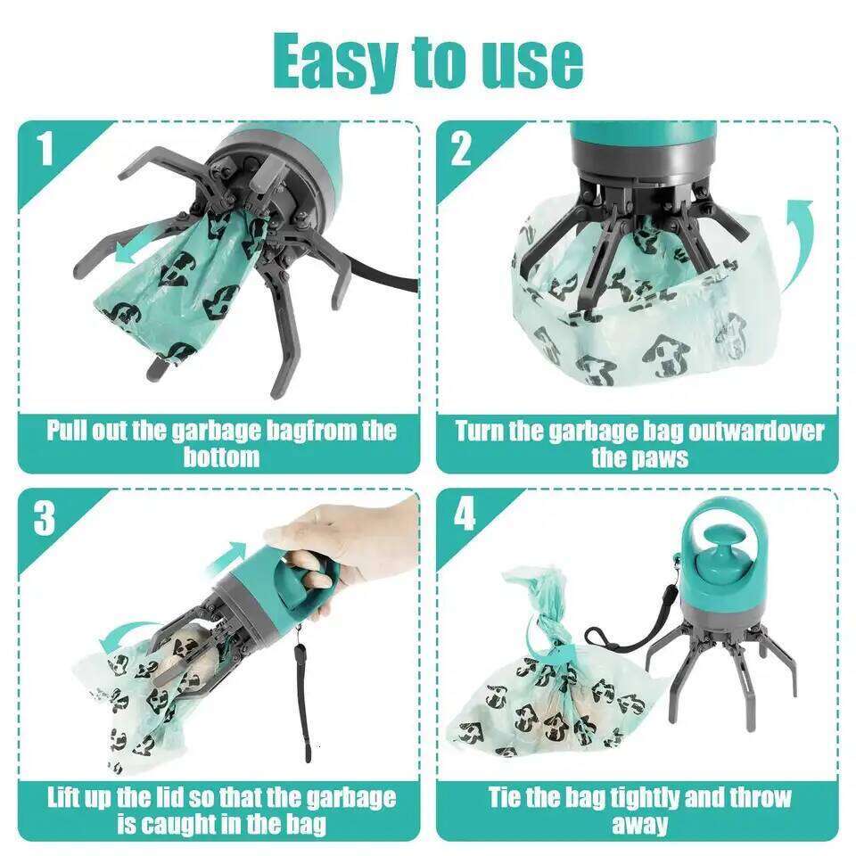 Portable Dog Pooper Scooper Outdoor Waste Pick-up Cleaner Built-in Garbage Bag Handheld Pet Poop Grabber No Touch Design