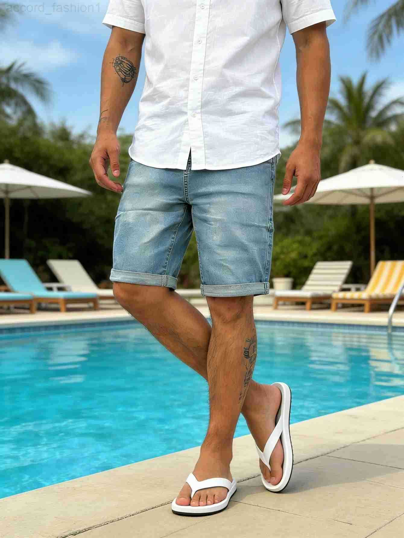 Y2K Fashion Mens Stretch Blue Jorts Slim Fit Stylish Jeans Pant Comfort Casual Outfits H260330