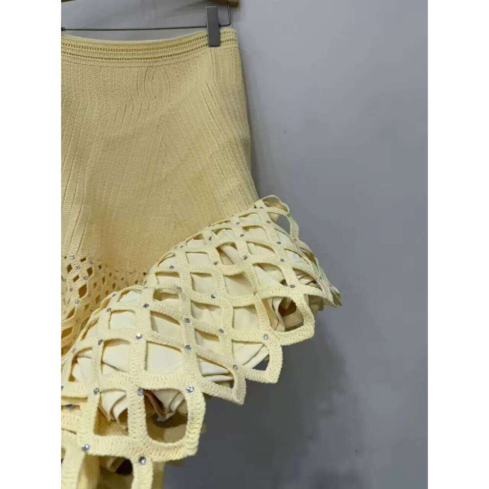 Women Lace Hollow Out Knit Short Cardigan Sweater , Sleeveless O-Neck Tank Top Or Ladies High Waist Zipper Midi Skirt Mdng260330
