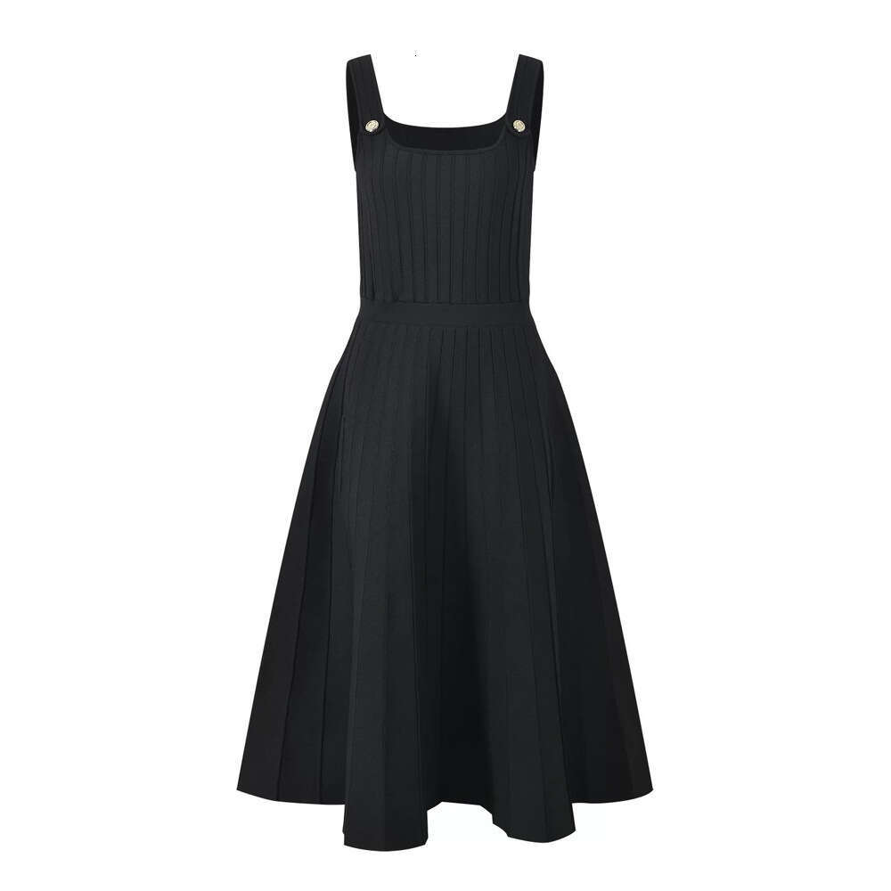 2026 summer designer French fashion women's slim fit black lace S18 up long knit dress