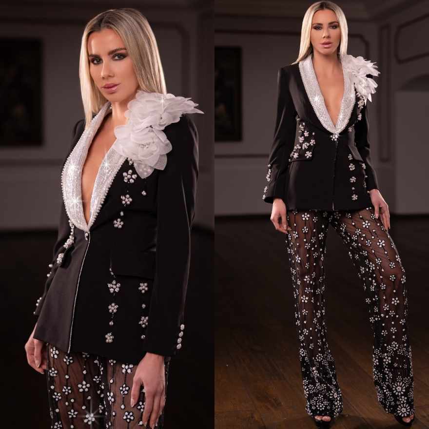 Luxury Pearls Ladies Pant Suits Women Prom Blazers 2 Pieces One Button Customized Birthday Party Customized Outfits