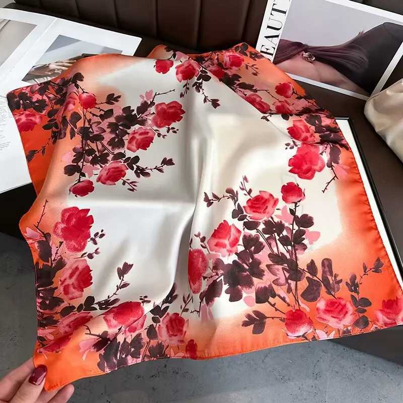 68cm Purple Rose Printed Scarf Wen New Spring Summer Imitation Silk Scarf High-end Versatile Shawl Sun Protection scarf X260328