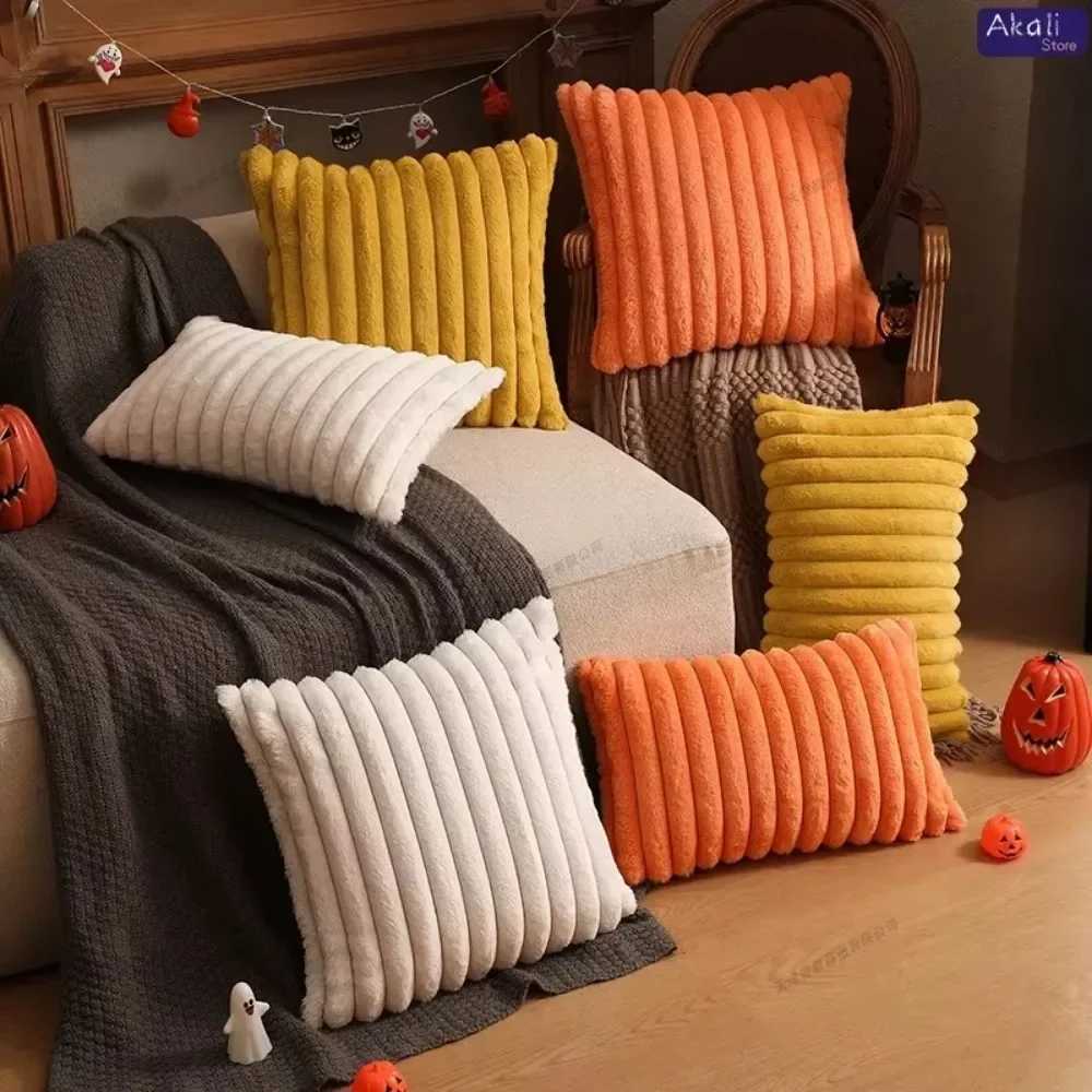 Faux Rabbit Fur Cushion Cover Plush Pillow Cover Soft Fluffy Striped Cushion Cover Decorative Pillows Luxury Home Decor for Sofa H260330 - view 6
