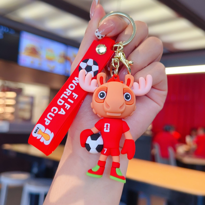 Cute Cartoon Mascot Keychain, World Cup Soccer Football Doll Pendant, Small Gift Key Ring Bag Charm