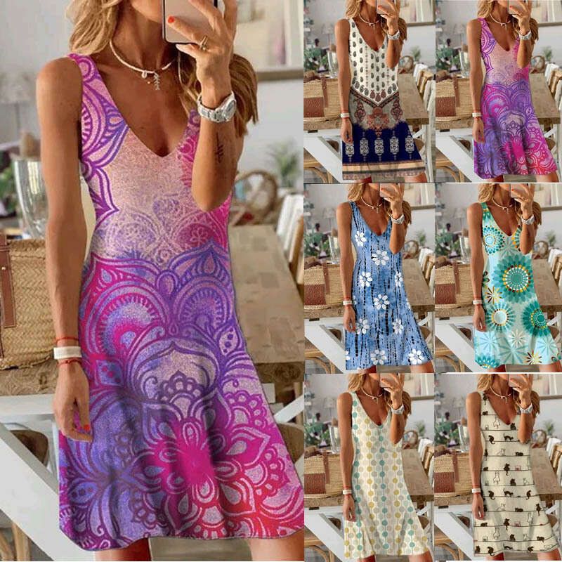 2026 Summer Gradient ral Dot Printed Sleeveless Holiday Dress with Versatile Style and New Trendy Clothing Ins