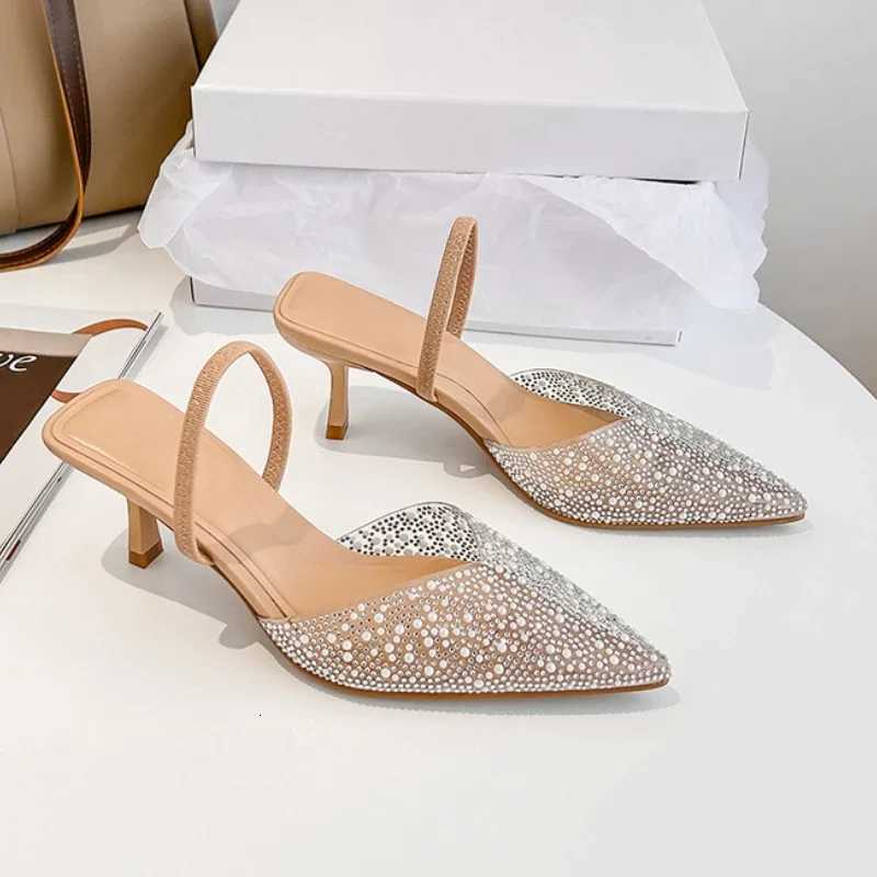 2025 Fashion Summer Women High Heels Sandals Pearl Decoration Slingback Pointed Toe Elegant Party Wedding Bridal Ladies Shoes Z260330