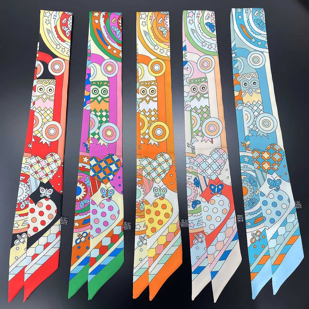 2024 Brand New Design Owl Scarf Wen Luxury Silk Scarf Fashion Hair band Foard Skinny Bag Scarves Neckerchief For Ladies X260328