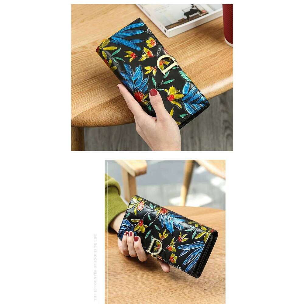 Chinese Embroidery Genuine Leather Female D Embossing Ladies Personality Retro Long Clutch Wallet Women Purse Coin Holders Clutch Bags